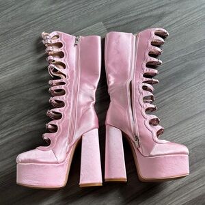 Pink Platform Lace-Up Women's Boots
